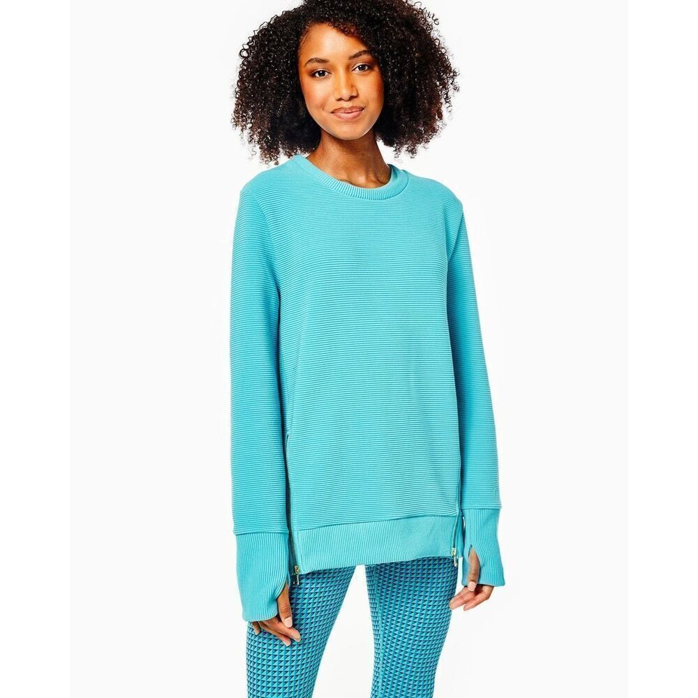 NWT Addison Bay Totally Teal Active Rib Zip Everyday Crewneck Sweatshirt XS $168
